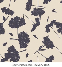 Two-color vector floral pattern. Design for wallpaper, wrapping paper, background, fabric. Vector seamless pattern with decorative climbing flowers.