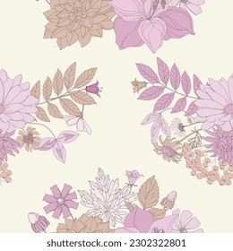 Two-color vector floral pattern. Design for wallpaper, wrapping paper, background, fabric. Vector seamless background with decorative climbing flowers.