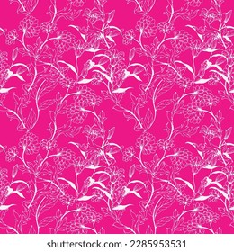 Two-color vector flower pattern. Design for wallpaper, wrapping paper, background, fabric. Vector seamless pattern with decorative climbing flowers. Floral silhouettes. Summer motif. All over print.