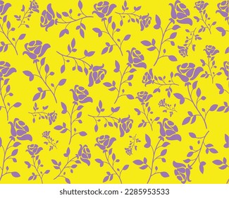 Two-color vector flower pattern. Design for wallpaper, wrapping paper, background, fabric. Vector seamless pattern with decorative climbing flowers. Floral silhouettes. Summer motif. All over print.