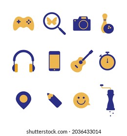 Two-color vector icons to illustrate different types of hobbies
