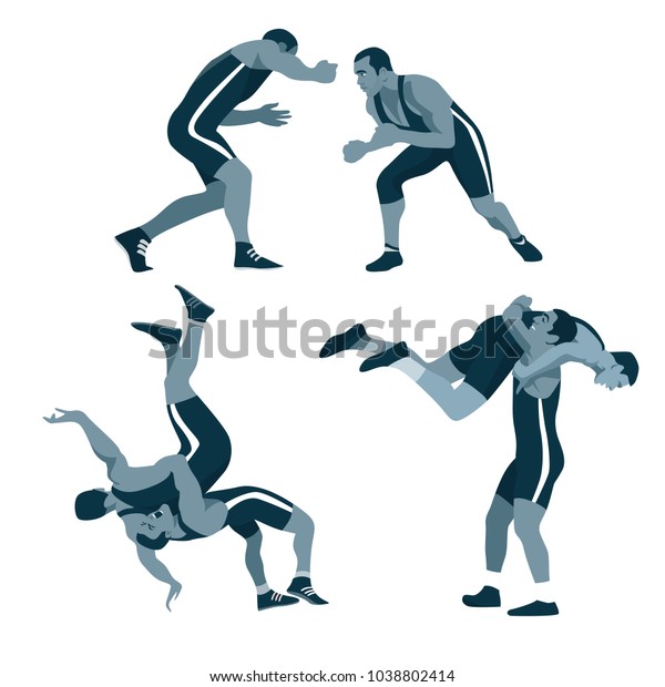 Twocolor Vector Illustration Fighters On Arena Stock Vector (Royalty ...