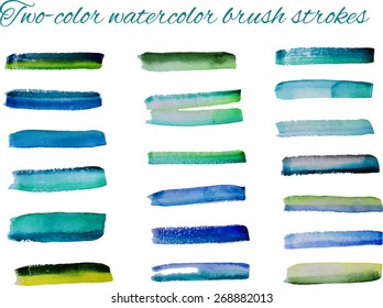 two-color watercolor vector brush strokes set