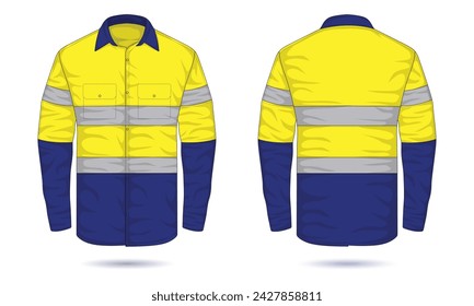 Two-color workwear mockup front and back view. Workwear uniform template