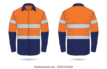 Two-color workwear mockup front and back view. Workwear uniform template