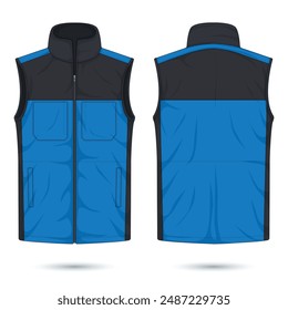 Two-color zipper vest mockup front and back view