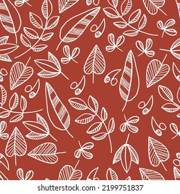 Two-colored autumn seamless pattern with leaves, beige and brown colors. Perfect for wallpaper, gift paper, pattern fills, web page background, autumn greeting cards. Vector illustration