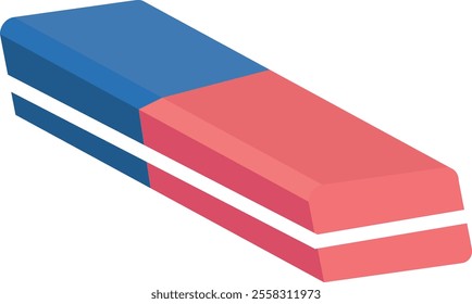 Two-colored eraser, commonly used for erasing pencil marks. One half is blue, and the other half is pink. The blue part is typically used for erasing ink or pen marks