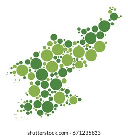 two-colors circles of different sizes isolated on white background in shape of map of north korea