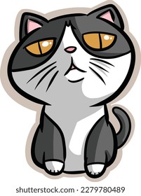 Two-coloured cat with a cow pattern, fierce looking but cute