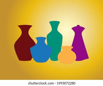 Two-dimensional Illustration of Flower Vases of Various Colors
