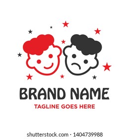 a two-face children's logo with technological glasses