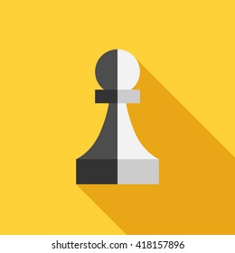 Two-faced black and white traitor pawn on yellow background. Flat style. Betrayal, spy, business, unity, partnership and teamwork concept. EPS 8 vector illustration, no transparency