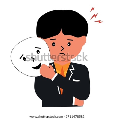 Twofaced businessman holding mask vector illustration of double dealing concept