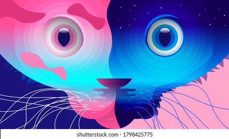 Two-Faced Cat Illustration vector  design