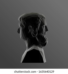 Two-faced Janus, Greek God of Time in Black and White. Dark Low Poly Vector Greyscale Silhouette 3D Rendering