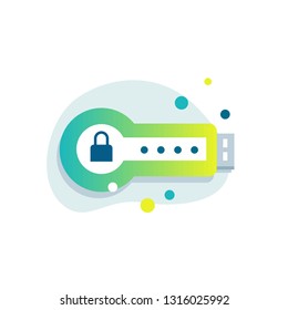 Two-factor authentication device, hardware. RSA token. Cryptosystem for data security. Vector illustration, flat style icon.