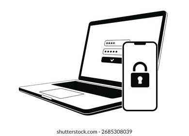 La autenticación de dos factores que se muestra en una computadora portátil y un teléfono inteligente representa el acceso digital seguro y la protección de datos, destacando las medidas de ciberseguridad para la seguridad y la privacidad en línea. Esta lista gráfica