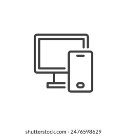Two-Factor Authentication line icon. linear style sign for mobile concept and web design. Smartphone and a computer screen outline vector icon. Symbol, logo illustration. Vector graphics