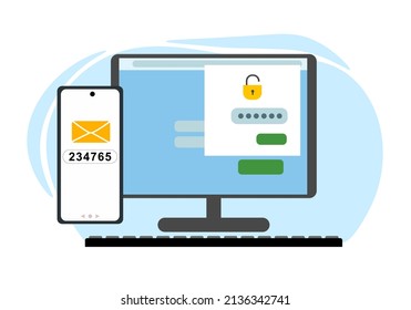 Two-factor authentication security. Login confirmation notification with a message in the envelope with the password code.