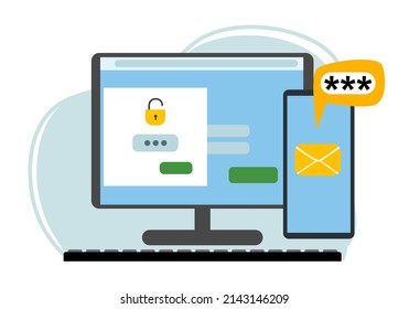 Two-factor authentication security. Login confirmation notification with a message in the envelope with the password code.