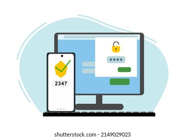Two-factor authentication security. Login confirmation notification with a message in the envelope with the password code.