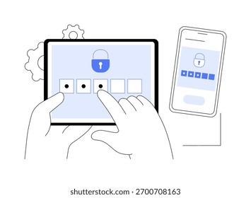 Ilustrações isoladas de vetor de desenhos animados com verificação de autenticação de dois fatores. Processo de autenticação de dois fatores, prevenção contra perda de dados digitais, tecnologia de TI, criação de 2FA vetorial.