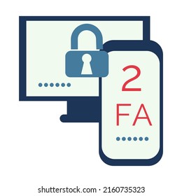 Autorización de dos factores para iniciar sesión. Un smartphone y una computadora con candado. 2Comprobación de seguridad FA. Comprobando la contraseña de inicio de sesión. Ilustración del vector