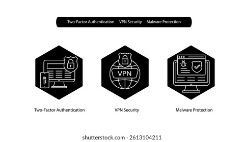 Two-Factor Verification and VPN Security Icons for Cyber Threat Defense
