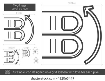 Two-finger scroll up vector line icon isolated on white background. Two-finger scroll up line icon for infographic, website or app. Scalable icon designed on a grid system.