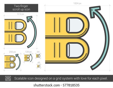Two-finger scroll up vector line icon isolated on white background. Two-finger scroll up line icon for infographic, website or app. Scalable icon designed on a grid system.