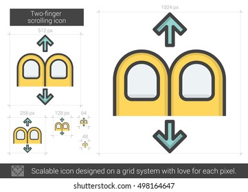 Two-finger scrolling vector line icon isolated on white background. Two-finger scrolling line icon for infographic, website or app. Scalable icon designed on a grid system.