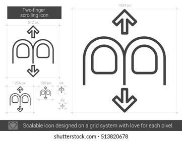 Icono de línea vectorial de desplazamiento de dos dedos aislado en fondo blanco. Icono de línea de desplazamiento de dos dedos para infografía, sitio web o aplicación. Icono escalable diseñado en un sistema de cuadrícula.