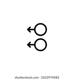Um gesto de dois dedos para a esquerda com dois círculos e linhas empilhados que se estendem da esquerda para pontas de seta.
