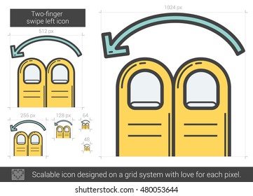 Two-finger swipe left vector line icon isolated on white background. Two-finger swipe left line icon for infographic, website or app. Scalable icon designed on a grid system.