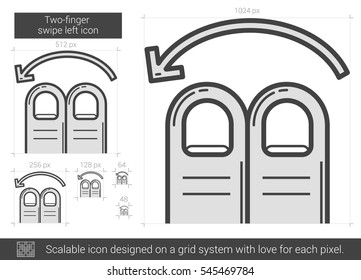 Two-finger swipe left vector line icon isolated on white background. Two-finger swipe left line icon for infographic, website or app. Scalable icon designed on a grid system.