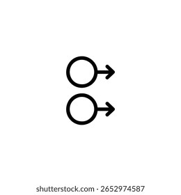 Um gesto de dois dedos deslizando para a direita com dois círculos e linhas empilhados que se estendem para a direita até pontas de seta.