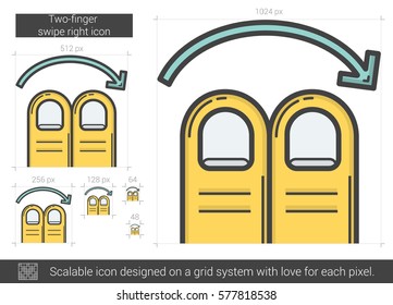 Two-finger swipe right vector line icon isolated on white background. Two-finger swipe right line icon for infographic, website or app. Scalable icon designed on a grid system.