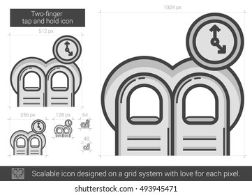 Golpear con dos dedos y mantener el icono de línea vectorial aislado en el fondo blanco. Icono de línea de dos dedos para infografía, sitio web o aplicación. Icono escalable diseñado en un sistema de cuadrícula.