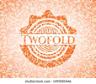 Twofold abstract emblem, orange mosaic background