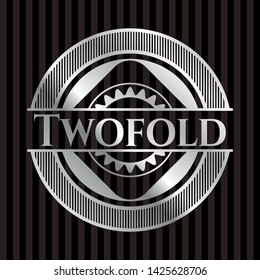Twofold silver shiny badge. Vector Illustration. Mosaic.