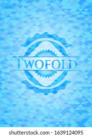 Twofold sky blue emblem with triangle mosaic background