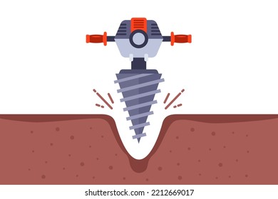 two-handed iron drill for digging a hole in the ground. flat vector illustration.