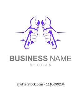 two-handed logo holding the workshop equipment, logo ready to use