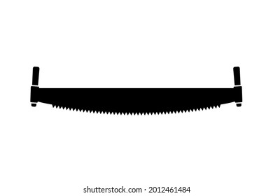 Zweihandsäge-Ikone. Schwarze Silhouette. Horizontale Seitenansicht. Vektorgrafik, einfache flache Grafik. Das einzelne Objekt auf weißem Hintergrund. Isolieren.