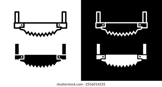 Two-handed saw icon. Carpentry and joinery tools. Hand saw, symbol of construction, sawmill or sawmill. Wood saw. Isolated vector illustration on a white background.