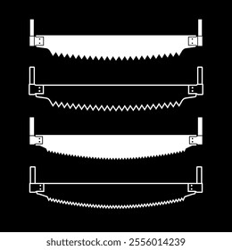 Two-handed saw icon. Carpentry and joinery tools. Hand saw, symbol of construction, sawmill or sawmill. Wood saw. Isolated vector illustration on a white background.