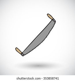 Two-handed saw - wood and tools. Hand-drawn cartoon lumberjack icon. Doodle drawing. Vector illustration. 