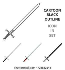 Two-handed sword icon cartoon. Single weapon icon from the big ammunition, arms set.