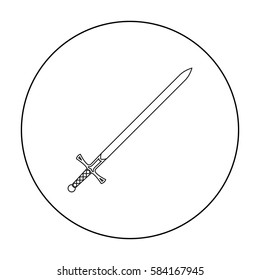 Two-handed sword icon outline. Single weapon icon from the big ammunition, arms set.